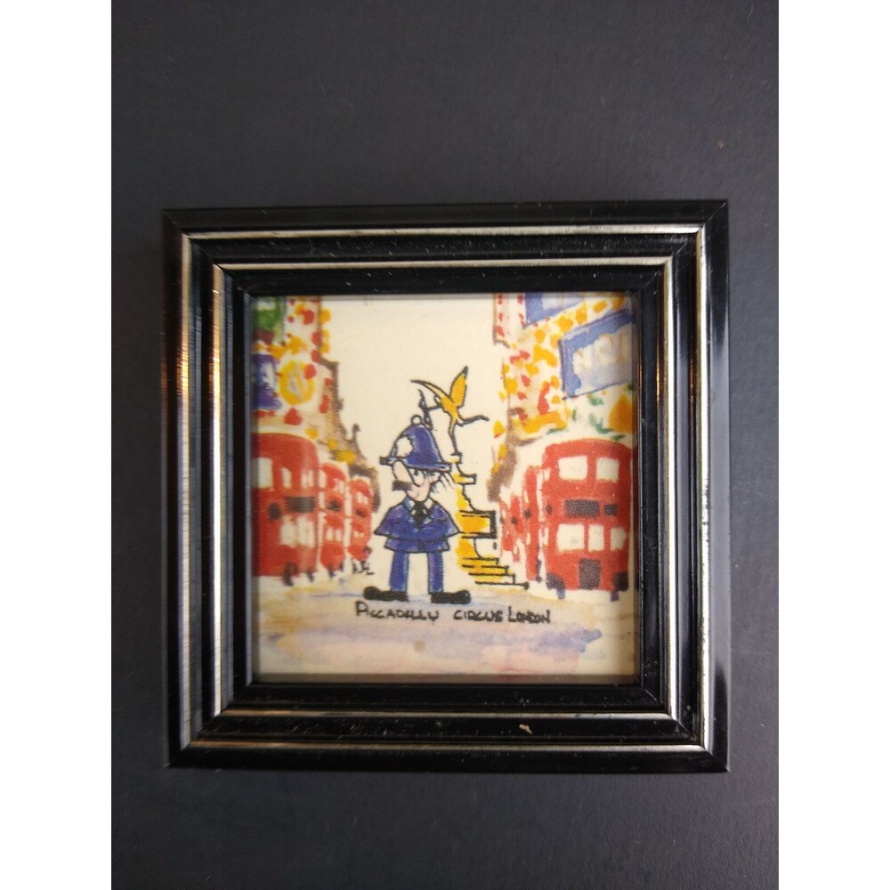 Tiny Black Frame Art London Police Bobby Cartoon Piccadilly Circus 2" Sq Print